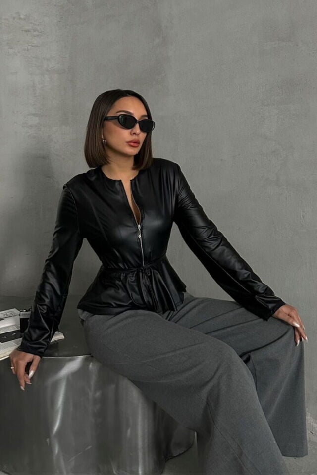 Fermuarlı İnce Deri Premium Luxury Trend Tasarım Ceket