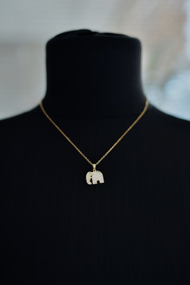 Fil Figürlü Çelik Kolye Gold Renk Paslanmaz Kararmaz